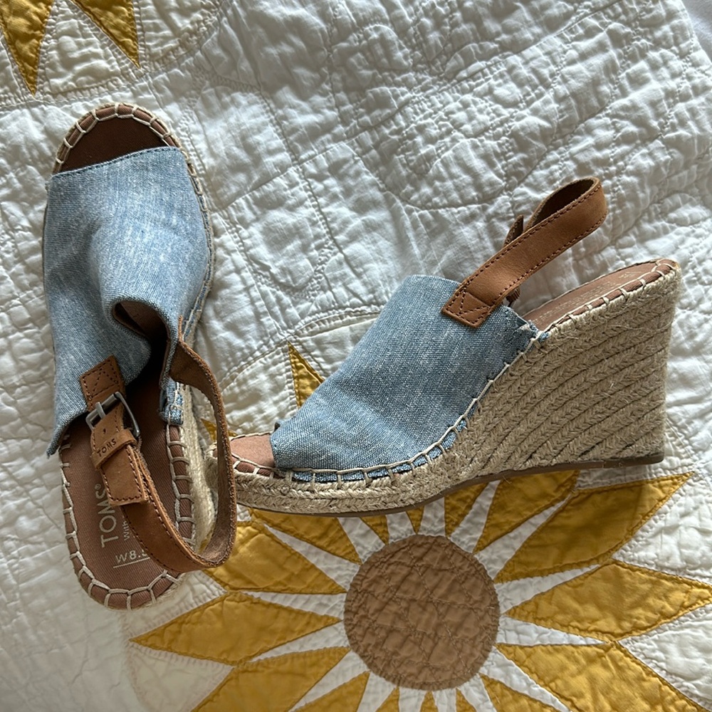 TOMS chambray open toe espadrilles